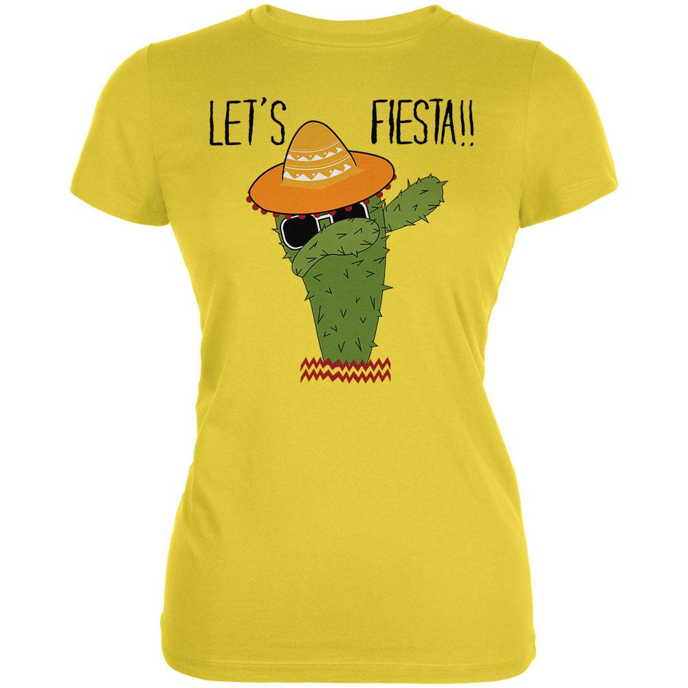 Cinco De Mayo Dabbing Cactus Lets Fiesta Party Juniors Soft T Shirt Juniors T-Shirts Old Glory 2XL Bright Yellow