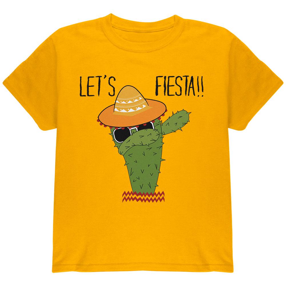 Cinco De Mayo Dabbing Cactus Lets Fiesta Party Youth T Shirt Youth T-Shirts Old Glory LG Gold