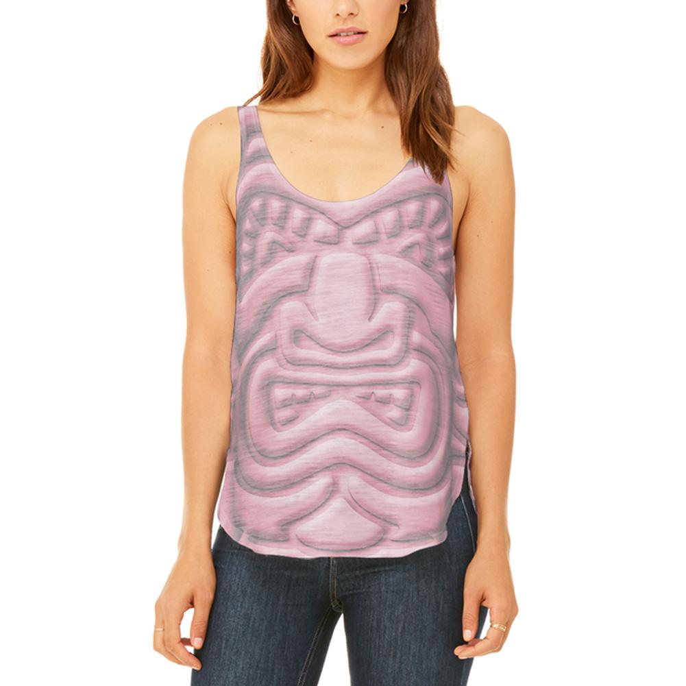 Tiki God Pink Face Luau Juniors Flowy Side Slit Tank Top Juniors Tank Tops Old Glory 2XL Multi