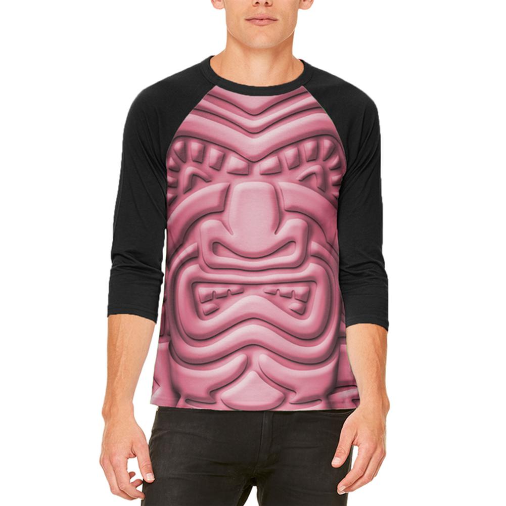 Tiki God Pink Face Luau Mens Raglan T Shirt Men's T-Shirts Old Glory 2XL White-Black