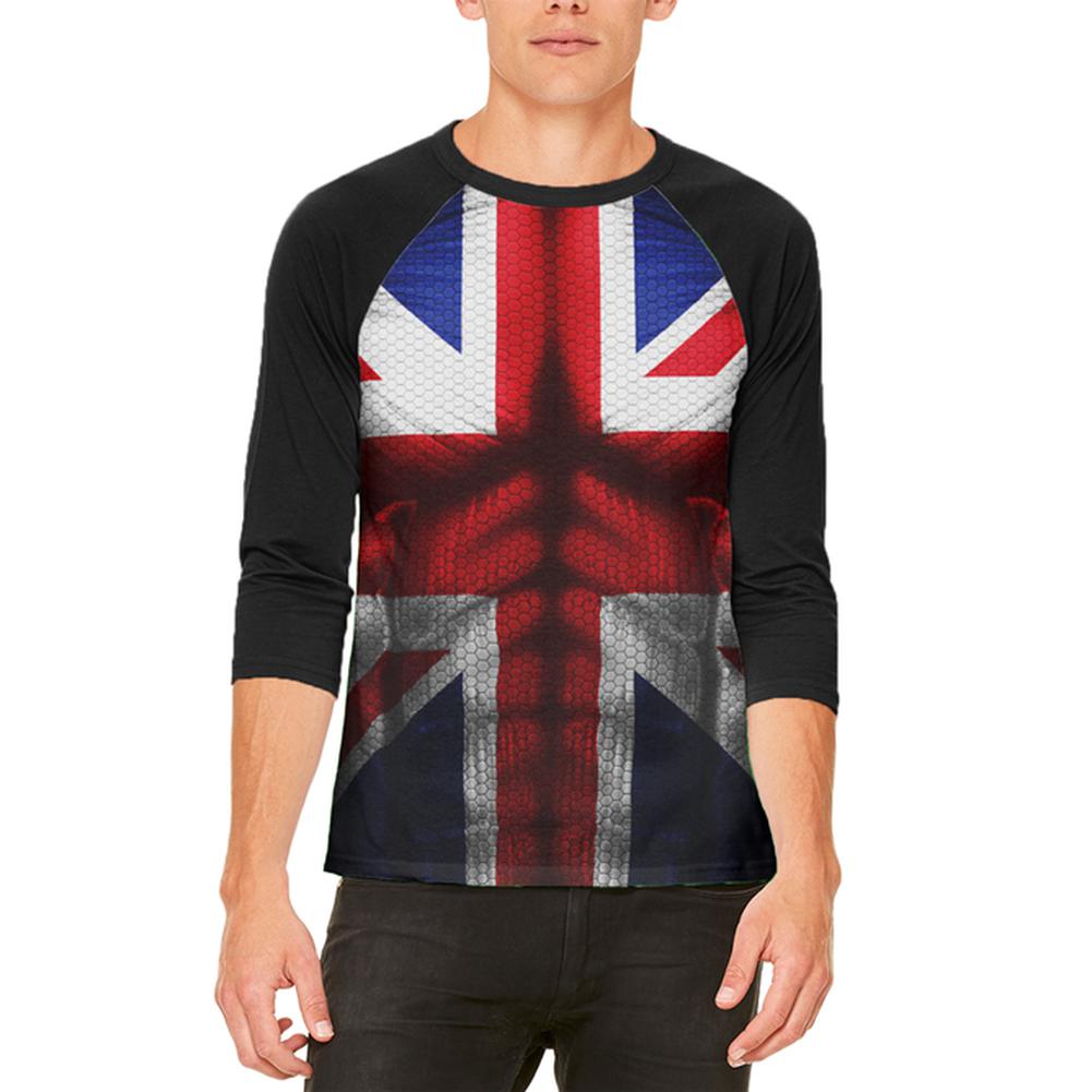 Halloween Union Jack British Flag Superhero Costume Mens Raglan T Shirt Men's T-Shirts Old Glory 2XL White-Black