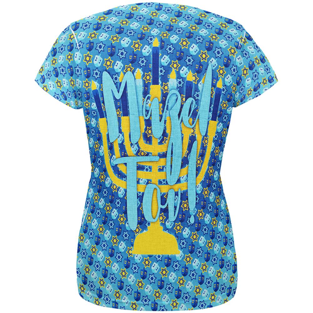 Hanukkah Mazel Tov Menorah Dreidel All Over Womens T Shirt Women's T-Shirts Old Glory