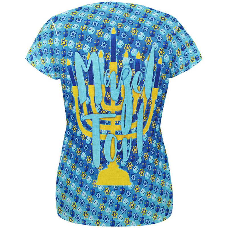 Hanukkah Mazel Tov Menorah Dreidel All Over Womens T Shirt Women's T-Shirts Old Glory