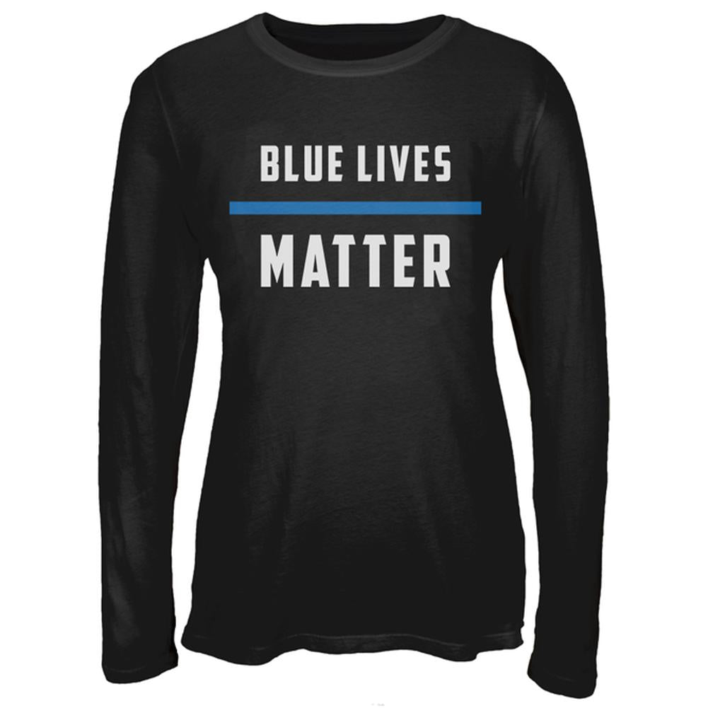 Police Blue Lives Matter Thin Blue Line Juniors Long Sleeve T-Shirt Juniors Long Sleeves Old Glory SM Black