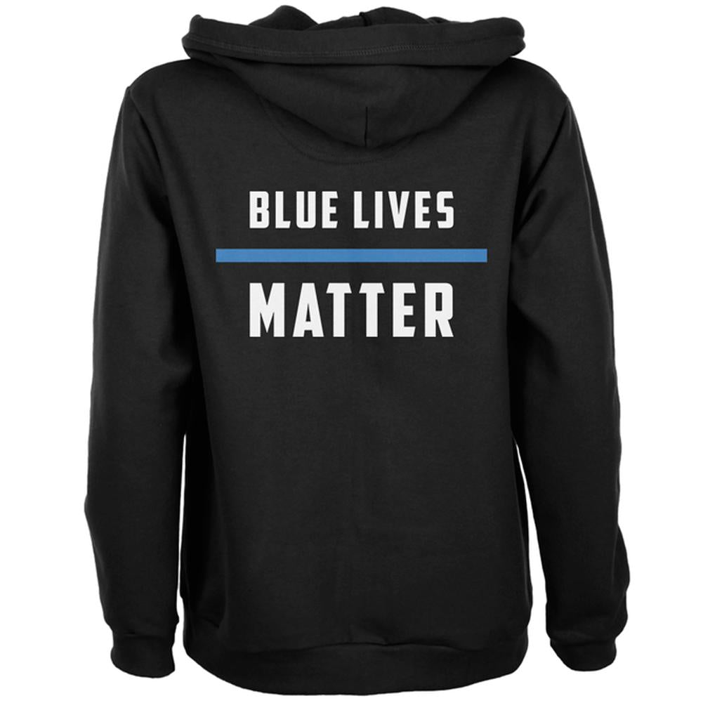 Police Blue Lives Matter Thin Blue Line Womens Full Zip Hoodie Women's Hoodies Old Glory SM Black