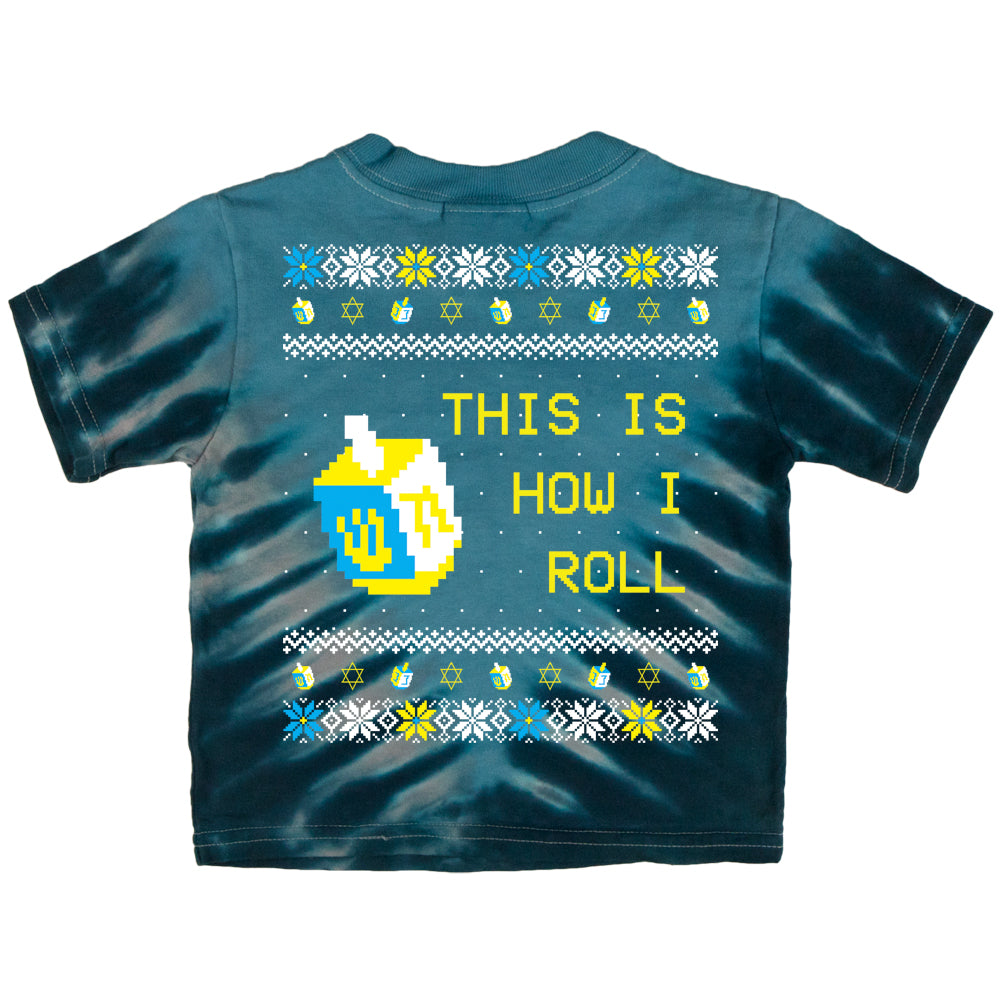 Hanukkah This is How I Roll Dreidel Ugly Christmas Sweater Toddler T Shirt Toddler T-Shirts Old Glory 2T Blue Radial Tie Dye