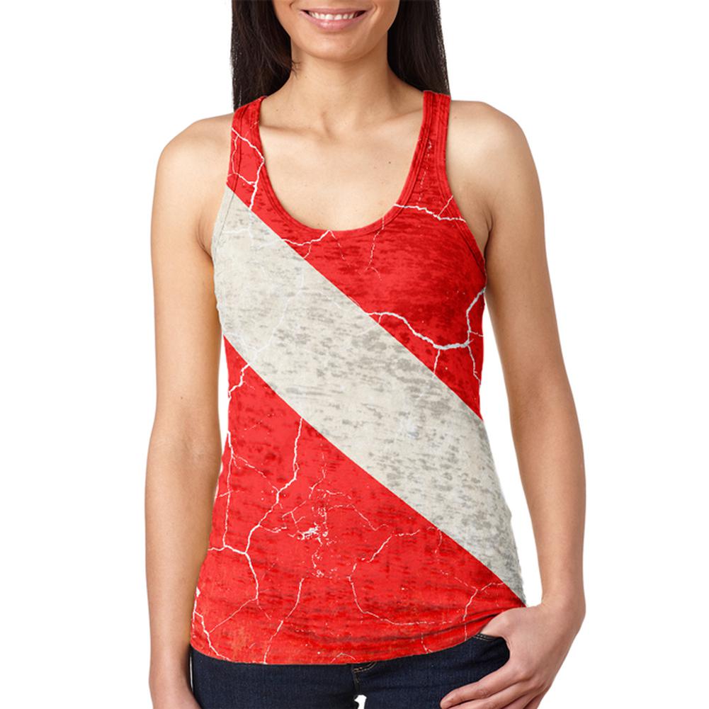 Diver Down Distressed Weathered Flag Juniors Burnout Racerback Tank Top Juniors Tank Tops Old Glory 2XL Multi