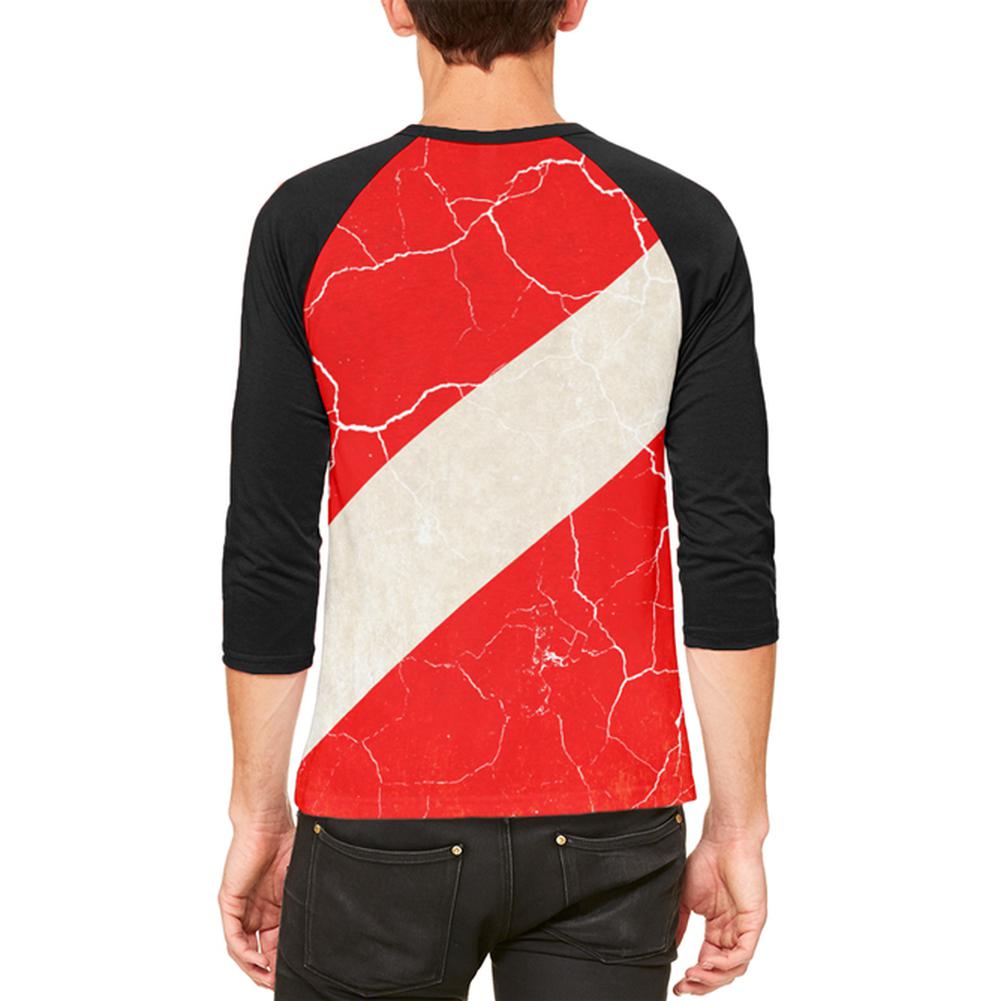 Diver Down Distressed Weathered Flag Mens Raglan T Shirt Men's T-Shirts Old Glory