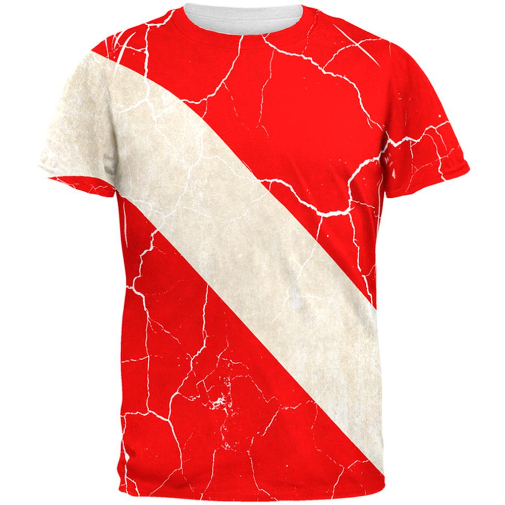 Diver Down Distressed Weathered Flag All Over Mens T Shirt Men's T-Shirts Old Glory 2XL Multi