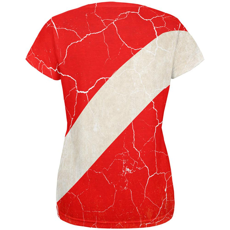 Diver Down Distressed Weathered Flag All Over Womens T Shirt Women's T-Shirts Old Glory