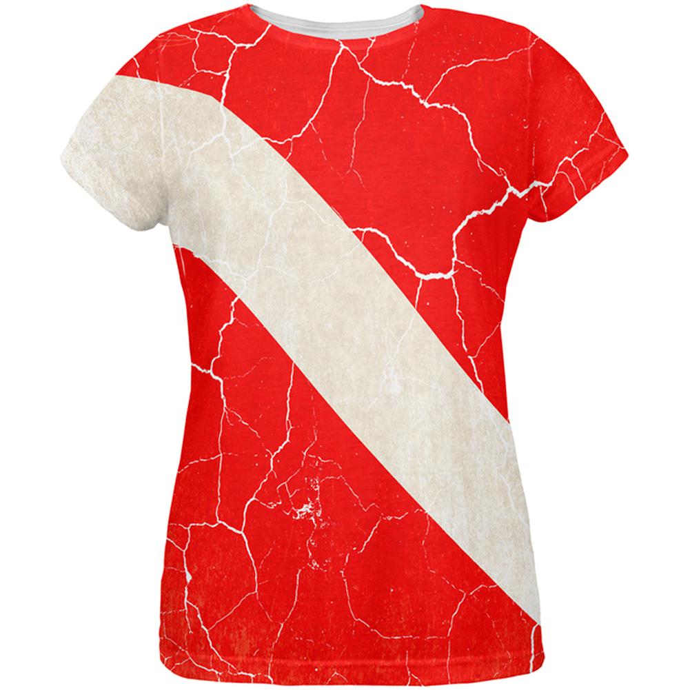 Diver Down Distressed Weathered Flag All Over Womens T Shirt Women's T-Shirts Old Glory 2XL Multi