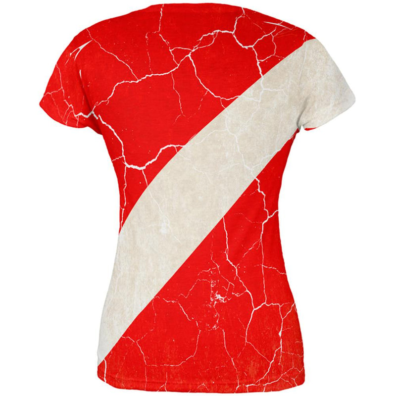 Diver Down Distressed Weathered Flag All Over Juniors T Shirt Juniors T-Shirts Old Glory