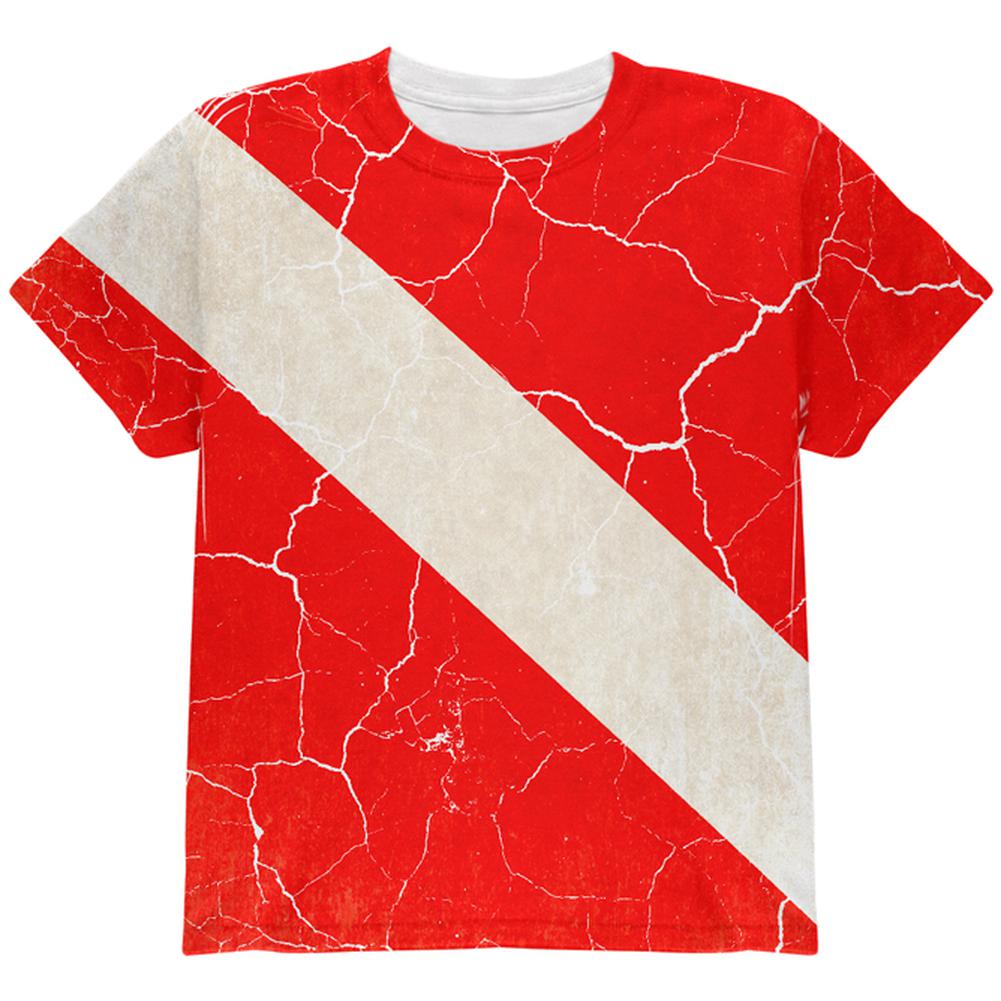 Diver Down Distressed Weathered Flag All Over Youth T Shirt Youth T-Shirts Old Glory LG Multi