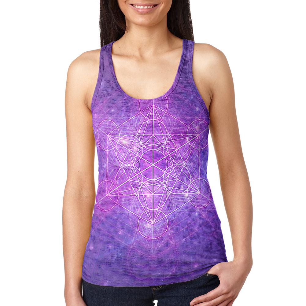 Sacred Geometry Metatron Cube Map of Creation Juniors Burnout Racerback Tank Top Juniors Tank Tops Old Glory 2XL Multi