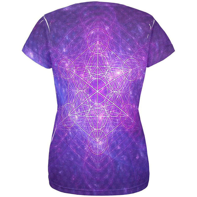 Sacred Geometry Metatron Cube Map of Creation All Over Womens T Shirt Women's T-Shirts Old Glory