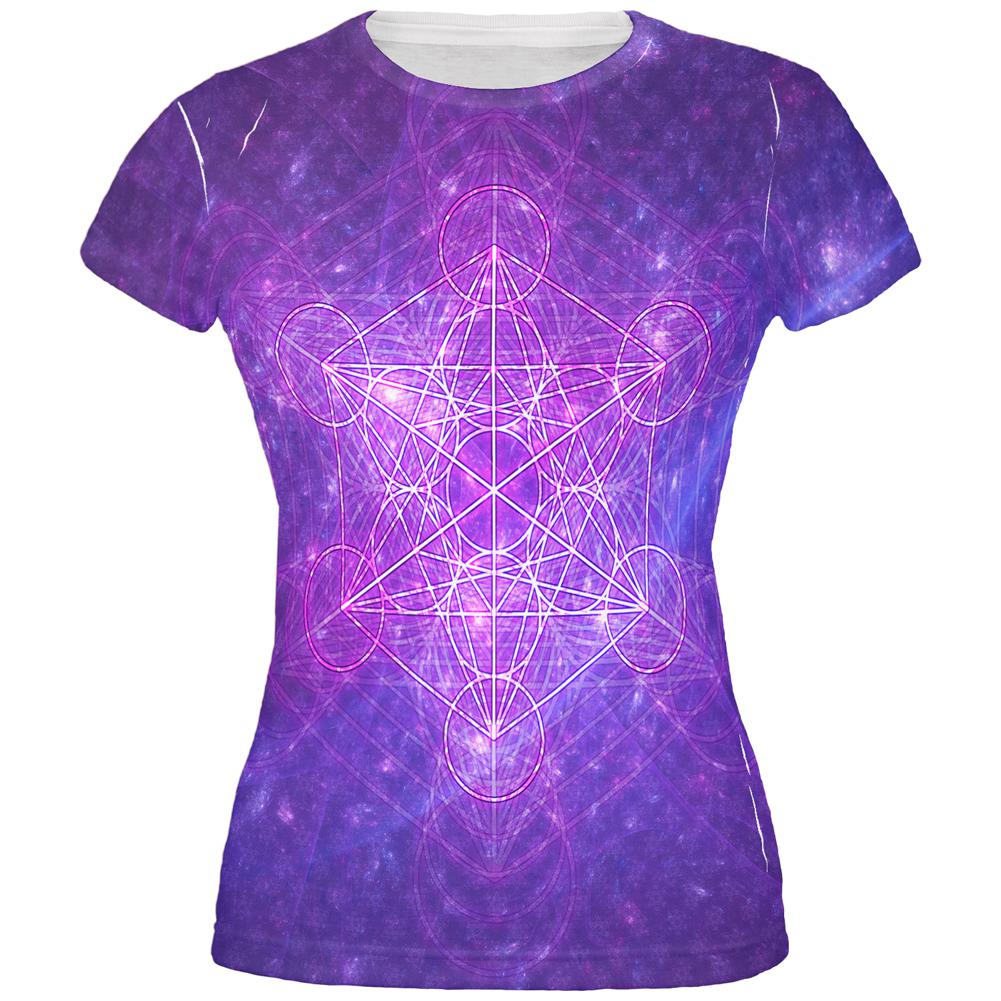 Sacred Geometry Metatron Cube Map of Creation All Over Juniors T Shirt Juniors T-Shirts Old Glory 2XL Multi