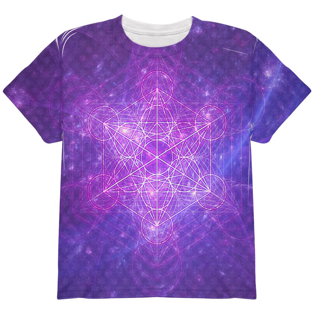 Sacred Geometry Metatron Cube Map of Creation All Over Youth T Shirt Youth T-Shirts Old Glory LG Multi