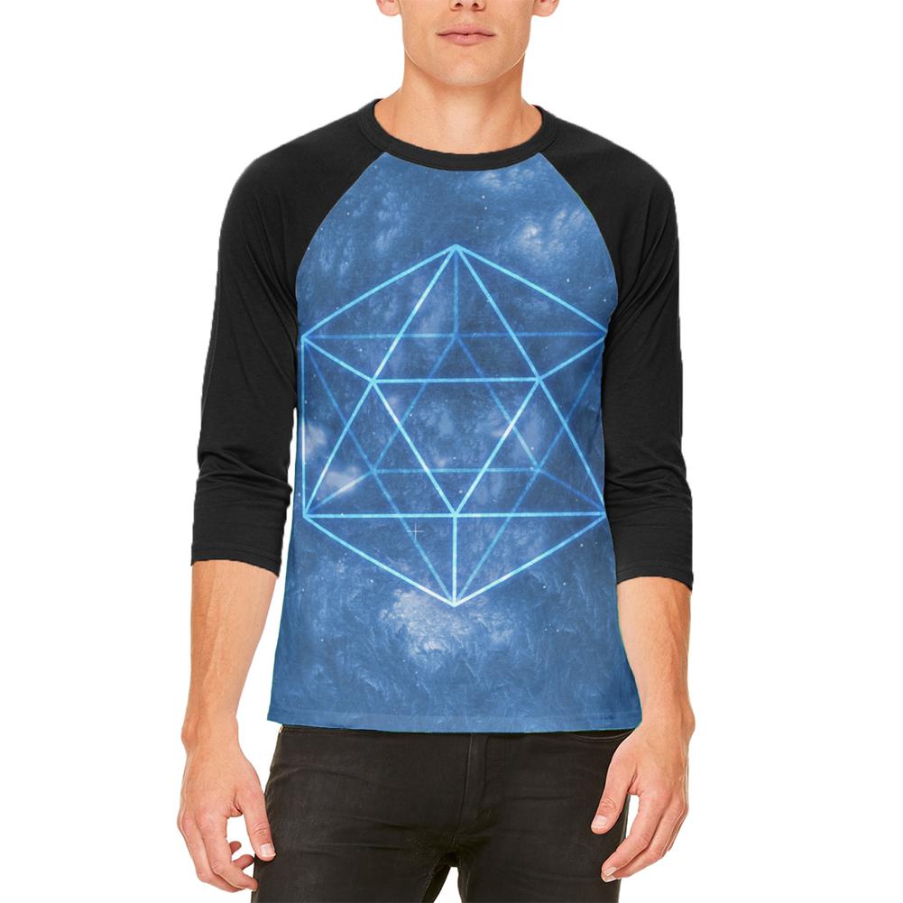 Sacred Geometry Icosahedron Crystal Wind Mens Raglan T Shirt Men's T-Shirts Old Glory 2XL White-Black