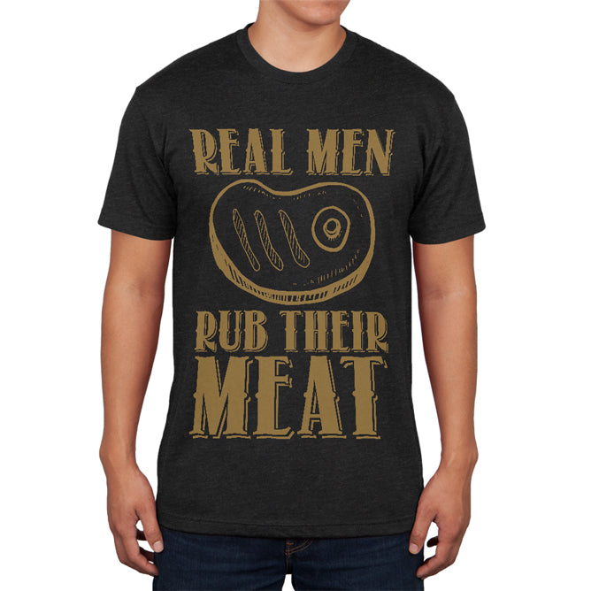 Real Men Rub Their Meat Funny Grill Master Mens Soft T Shirt Men's T-Shirts Old Glory 2XL Vintage Black
