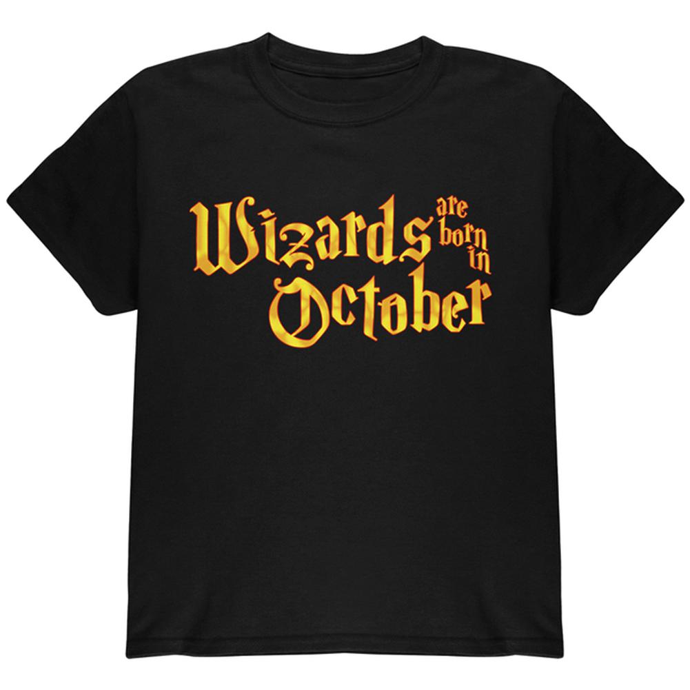 Wizards are born in October Youth T Shirt Youth T-Shirts Old Glory LG Black