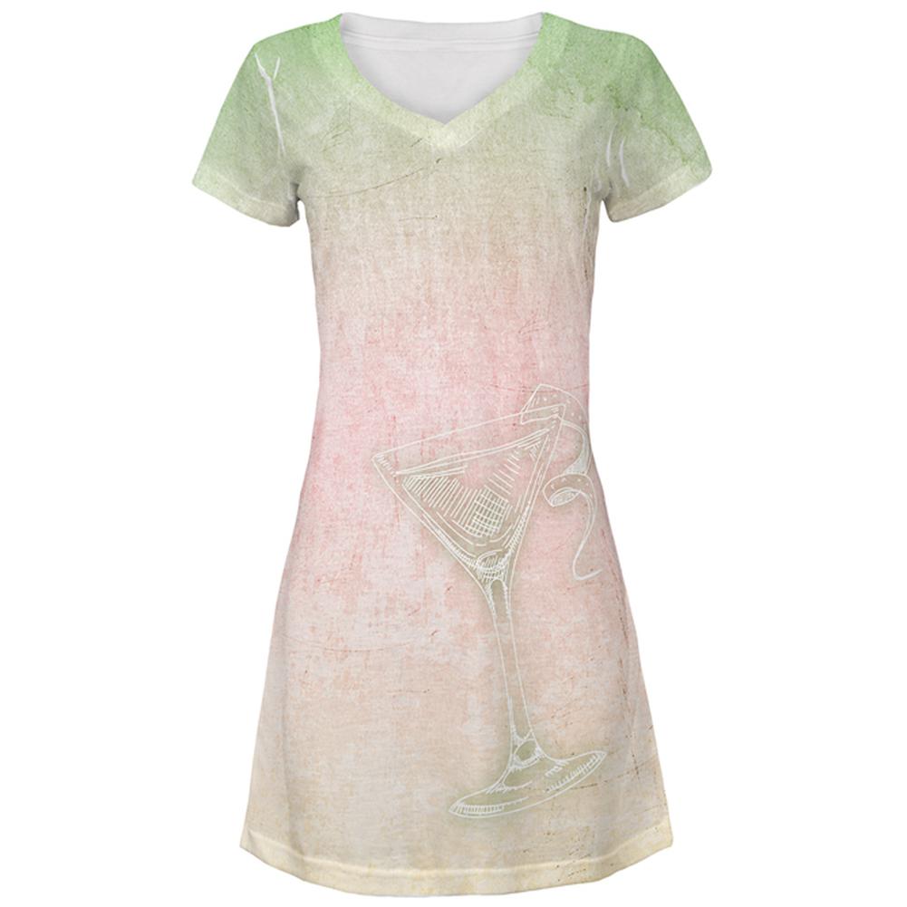 Summer Cocktail Martini All Over Juniors Beach Cover-Up Dress, XL / Multi