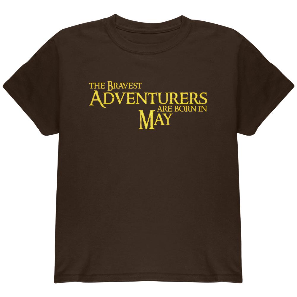 Brave Adventurers are Born in May Youth T Shirt Youth T-Shirts Old Glory LG Dark Chocolate