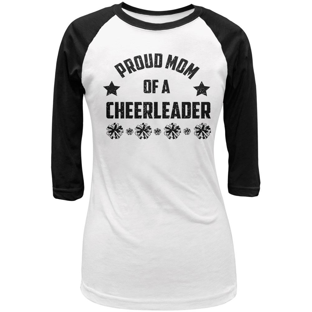 Proud Mom Cheerleader Cheerleading Juniors 3/4 Sleeve Raglan T Shirt Juniors T-Shirts Old Glory LG White-Black