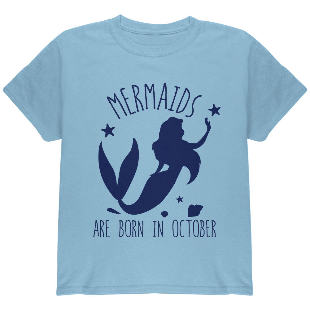 Mermaids Are Born In October Youth T Shirt Youth T-Shirts Old Glory YLG Light Blue
