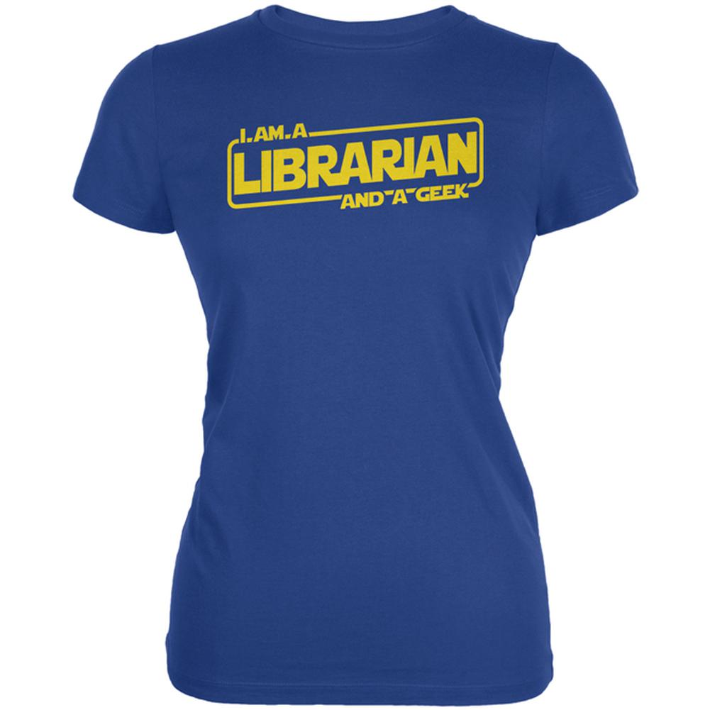 A Librarian and a Geek Juniors Soft T Shirt Juniors T-Shirts Old Glory 2XL Royal