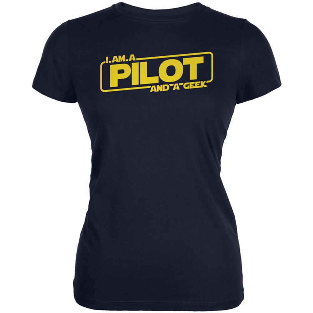 A Pilot and a Geek Juniors Soft T Shirt Juniors T-Shirts Old Glory 2XL Navy