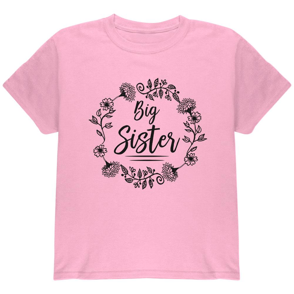 Big Sister Flower Wreaths Youth T Shirt Youth T-Shirts Old Glory LG Light Pink