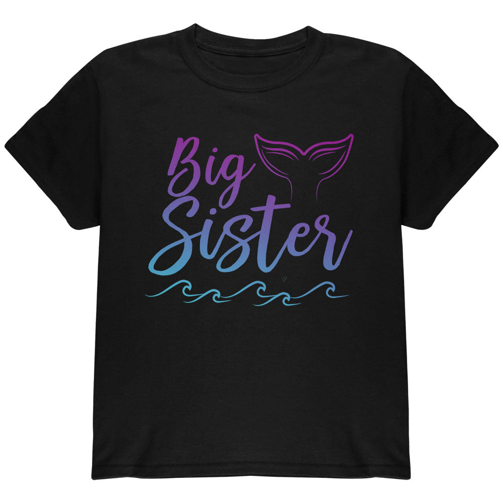 Big Sister Mermaid Tail Ocean Youth T Shirt Youth T-Shirts Old Glory YLG Black