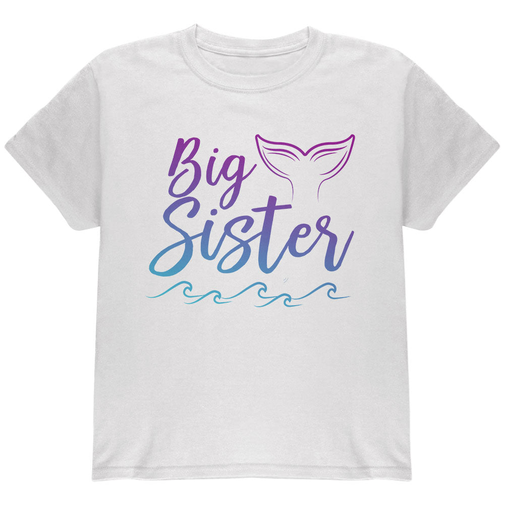 Big Sister Mermaid Tail Ocean Youth T Shirt Youth T-Shirts Old Glory YLG White