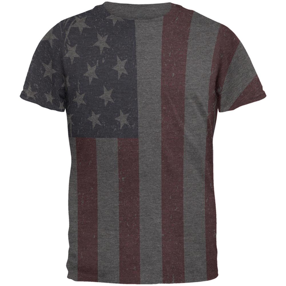 4th of July American Flag Distressed Men's Soft T-Shirt Men's T-Shirts Old Glory 2XL Charcoal Heather