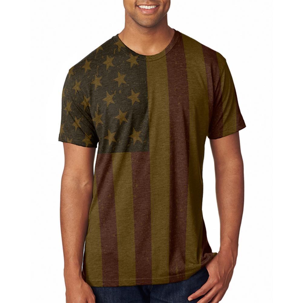 4th of July American Flag Distressed Men's Soft T-Shirt Men's T-Shirts Old Glory 2XL Heather Brown