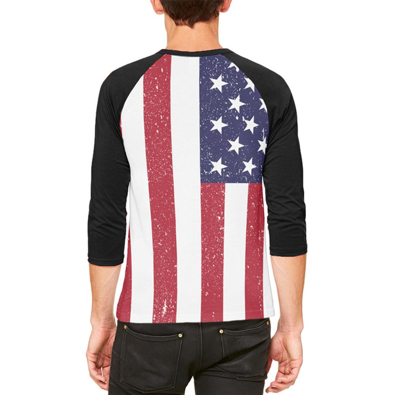 4th of July American Flag Distressed Mens Raglan T Shirt Men's T-Shirts Old Glory