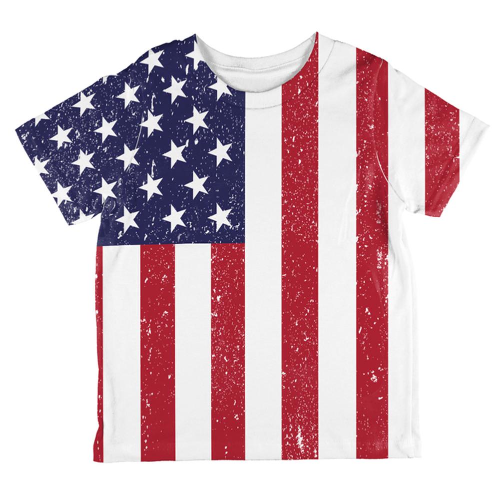 4th of July American Flag Distressed All Over Toddler T Shirt Toddler T-Shirts Old Glory 2T Multi