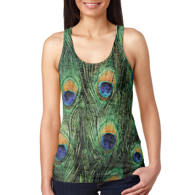 Peacock Feathers Juniors Burnout Racerback Tank Top Juniors Tank Tops Old Glory 2XL Multi