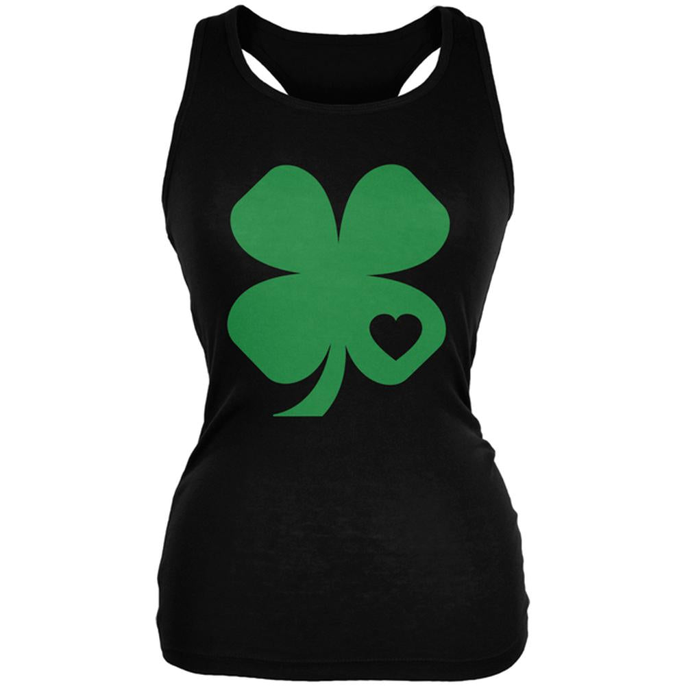 St. Patricks Day Shamrock Heart Juniors Soft Tank Top Juniors Tank Tops Old Glory 2XL Black