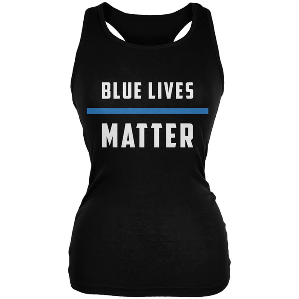 Police Blue Lives Matter Thin Blue Line Juniors Soft Tank Top Juniors Tank Tops Old Glory SM Black