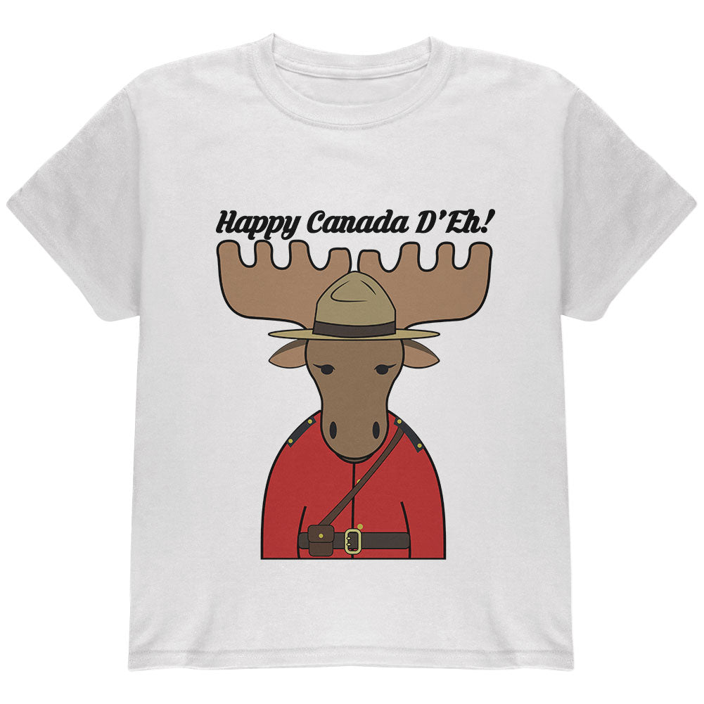 Happy Canada Day Moose Canadian Youth T Shirt Youth T-Shirts Old Glory YLG White