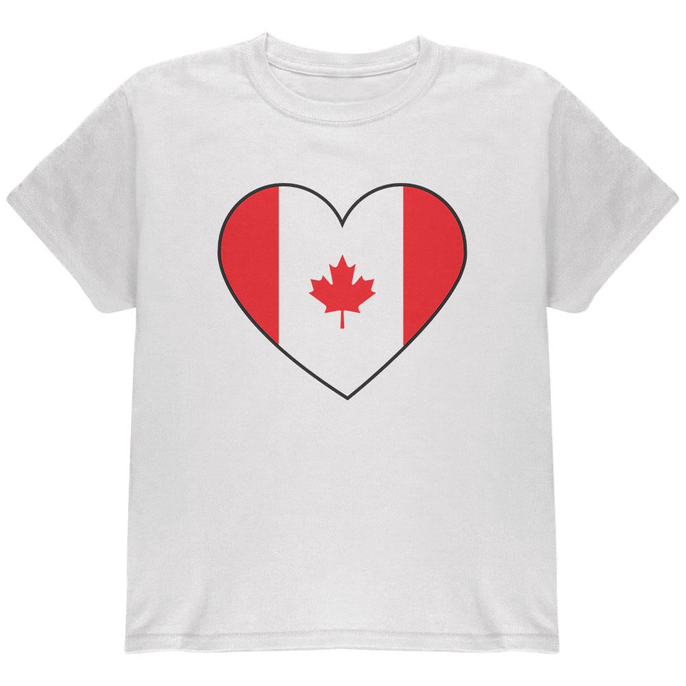 Canada Day Canadian Flag Heart Youth T Shirt Youth T-Shirts Old Glory LG White