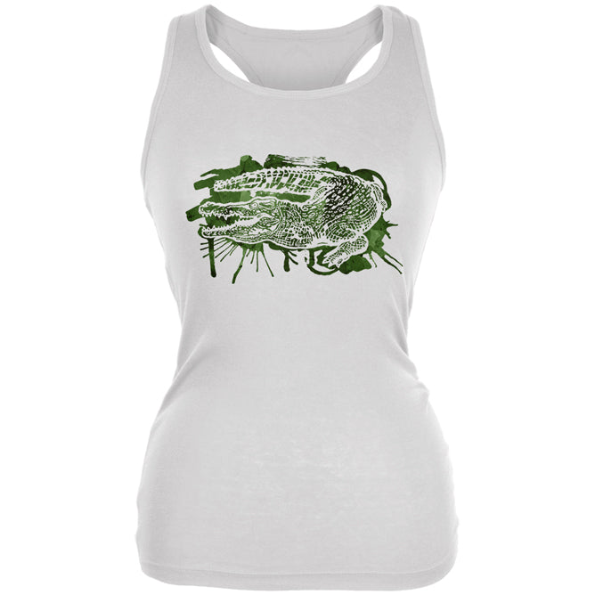 Alligator Swamp Water Splatter Juniors Soft Tank Top Junior's Tank Tops global 2XL White