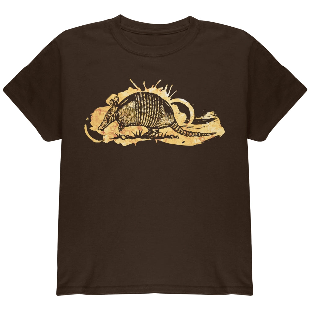 Armadillo Watercolor Splatter Youth T Shirt Youth T-Shirts global YLG Dark Chocolate