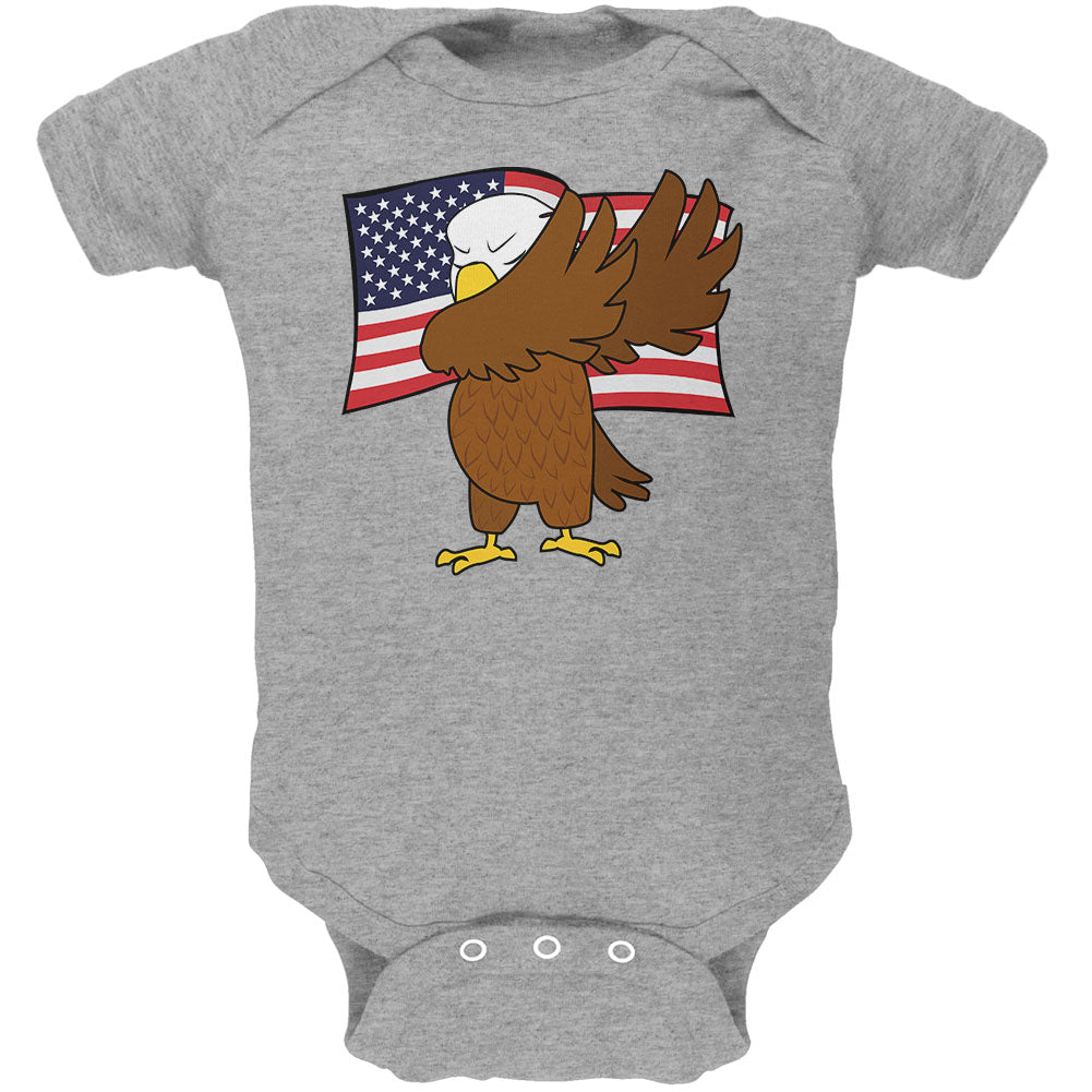 4th Of July America Dabbing Bald Eagle Soft Baby One Piece Baby One Piece 4th of July 0-3M Heather