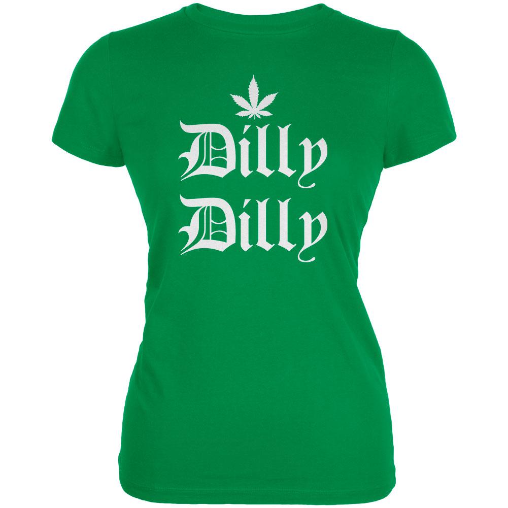 Dilly Dilly Marijuana Weed Leaf Hemp Juniors Soft T Shirt Juniors T-Shirts Old Glory 2XL Irish Green