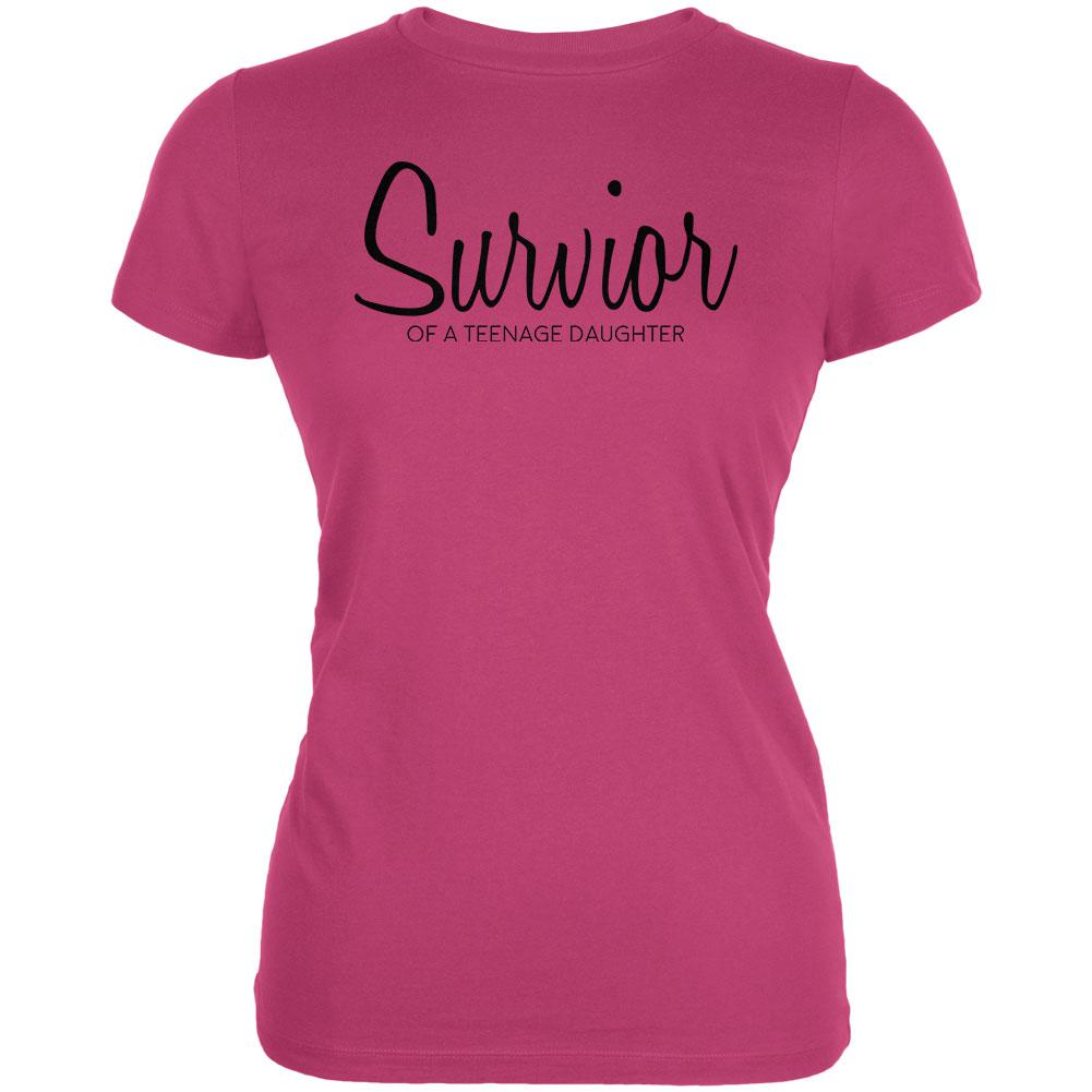 Mother's Day Survivor Of A Teenage Daughter Juniors Soft T Shirt Juniors T-Shirts Old Glory LG Bright Berry