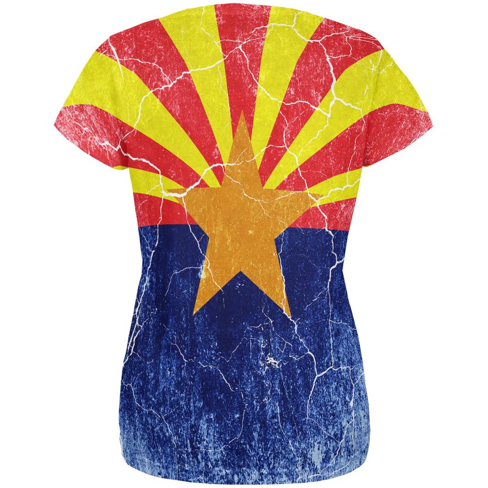 Arizona Vintage Distressed State Flag All Over Womens T Shirt Women's T-Shirts Old Glory