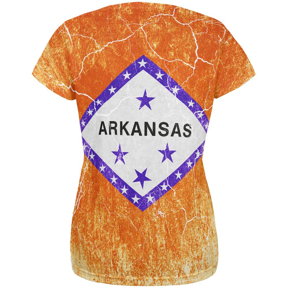 Arkansas Vintage Distressed State Flag All Over Womens T Shirt Women's T-Shirts Old Glory