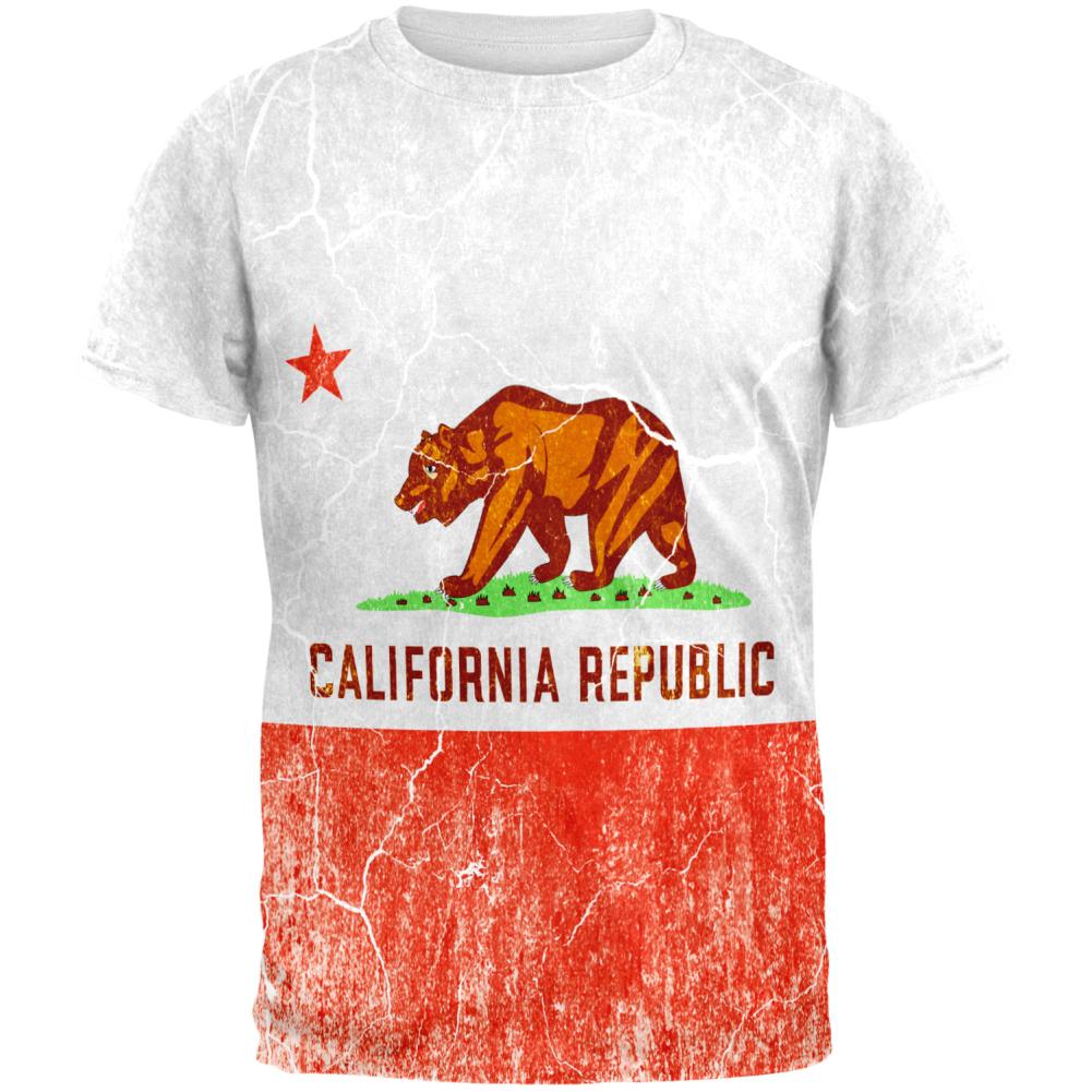 California Vintage Distressed State Flag All Over Mens T Shirt Men's T-Shirts Old Glory 2XL Multi